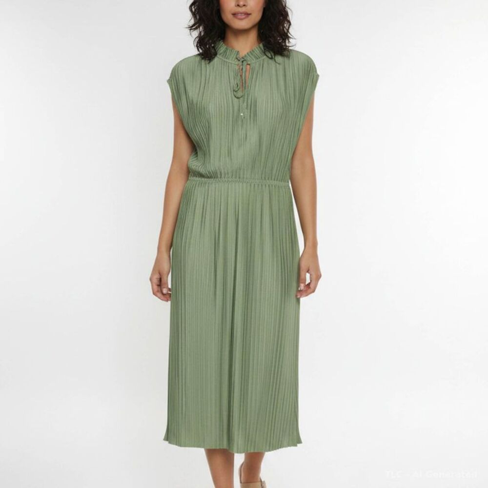 Boss By Hugo Boss Sage Green Jersey Pliss&eacute; Midi Dress L